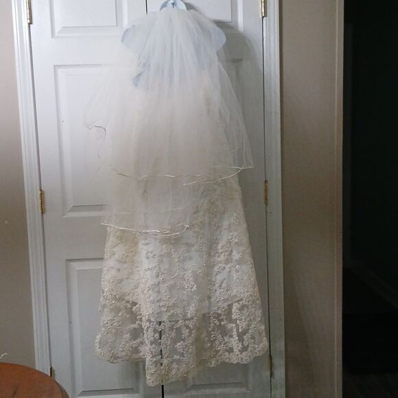 Alfred Angelo 1774NT Ivory  HiLo Lace Wedding Dress and wedding veil  Sz 18 - Picture 6 of 15